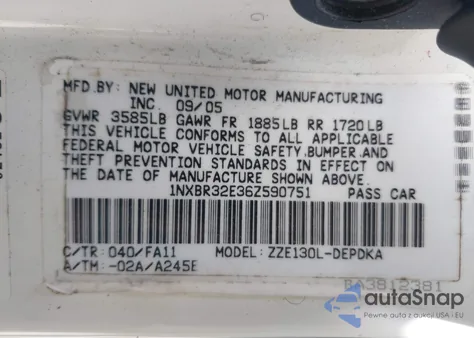 2006 Toyota Corolla Ce из США, поврежденный, VIN 1NXBR32E36Z590751